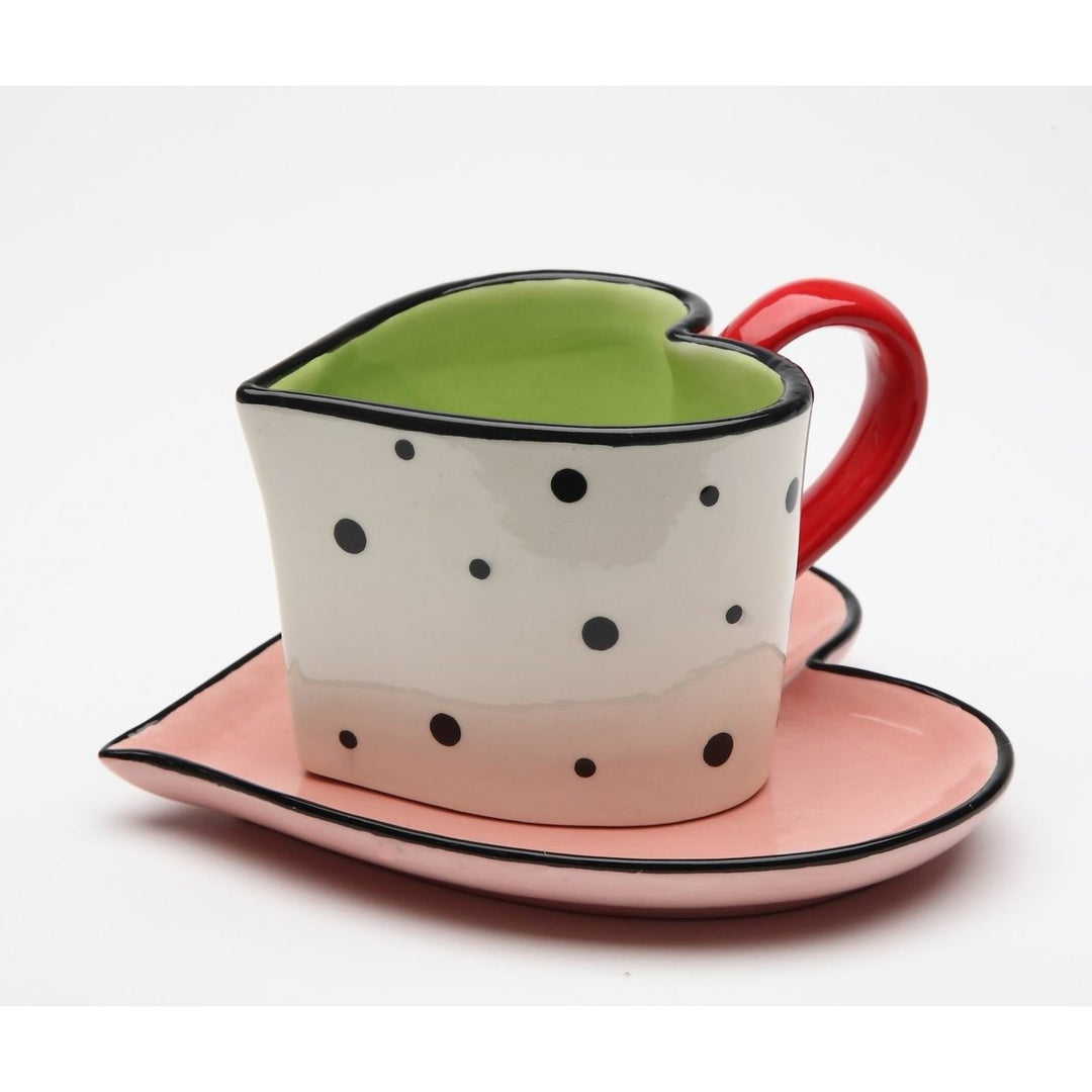 Ceramic Heart Shaped Cup and Saucer Polka Dot 6oz Tea Party Image 4