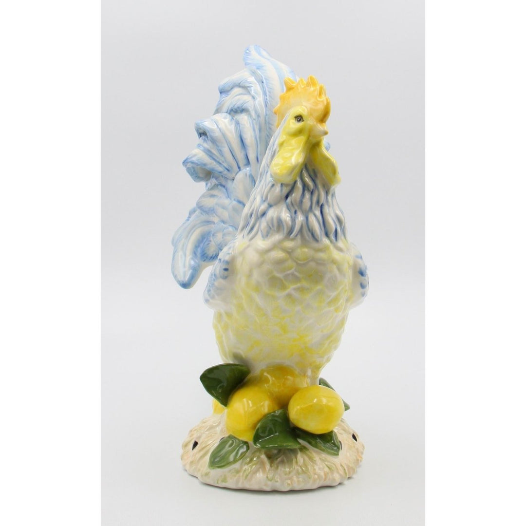 Ceramic Blue Yellow Rooster Statue 10.5"  Kitchen Farmhouse Image 4