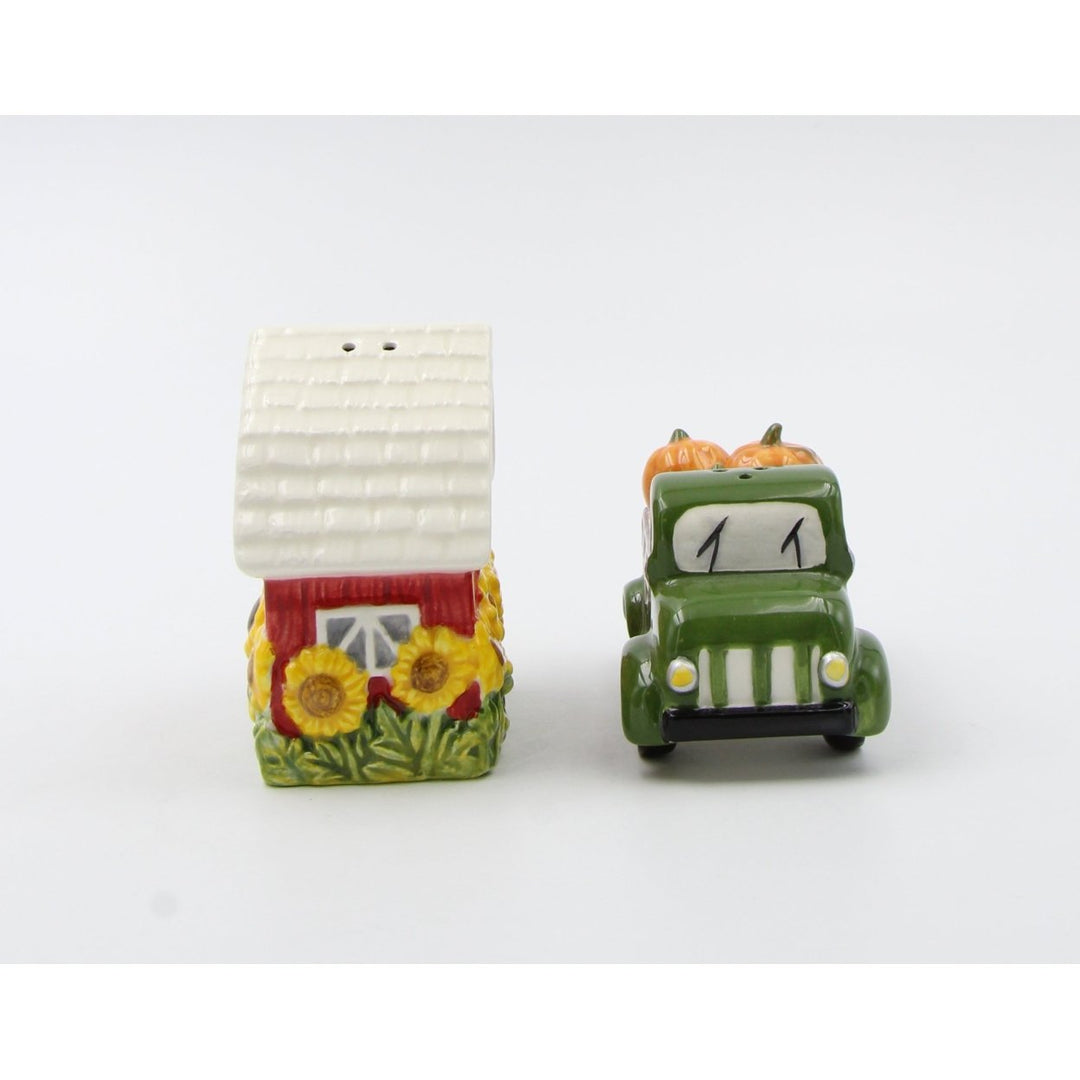 Ceramic Sunflower Barn and Red Pickup Truck With Pumpkins Salt and Pepper ShakersFall Dcor, Image 4