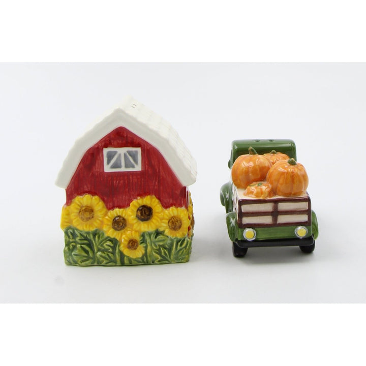 Ceramic Sunflower Barn and Red Pickup Truck With Pumpkins Salt and Pepper ShakersFall Dcor, Image 4