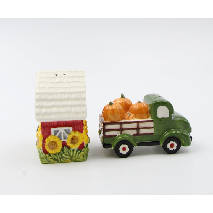 Ceramic Sunflower Barn and Red Pickup Truck With Pumpkins Salt and Pepper ShakersFall Dcor, Image 6
