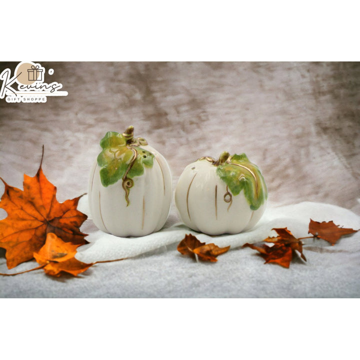 Ceramic White Pumpkin Salt and Pepper Shakers Gift Set Image 1