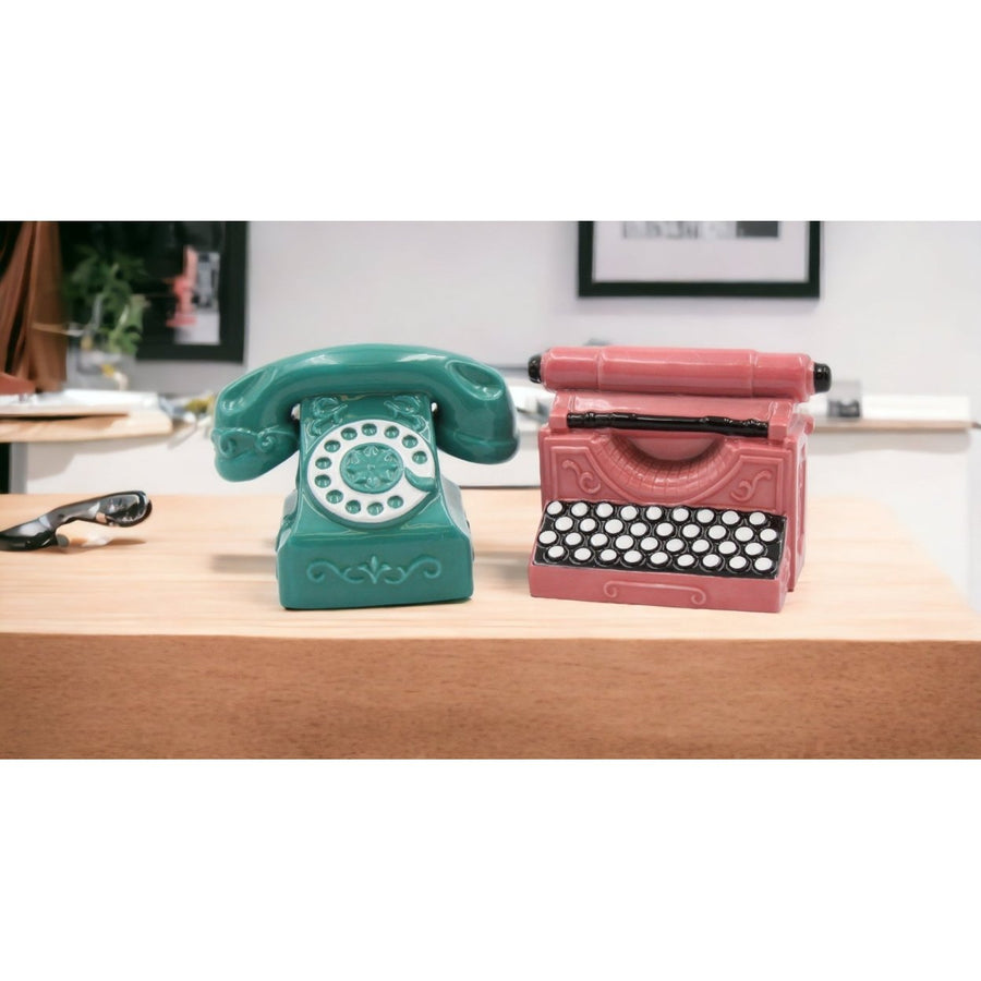 Ceramic Retro Phone and Typewriter Salt and Pepper Shakers Gift Image 1