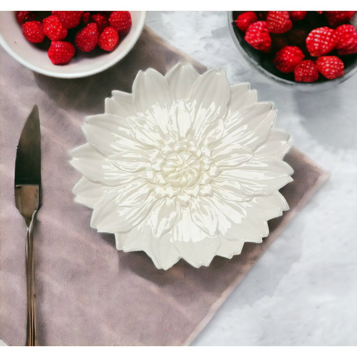 Ceramic White Daisy Flower Plates Set of 2 8.375 inch Cottagecore Image 1