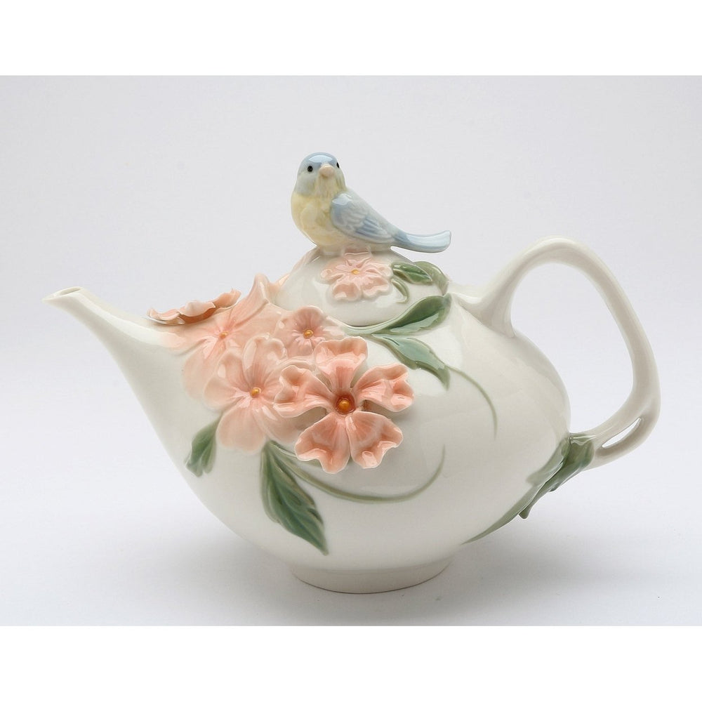 Ceramic Teapot Bluebird Apple Blossom 24 oz 7.25 inches Image 2