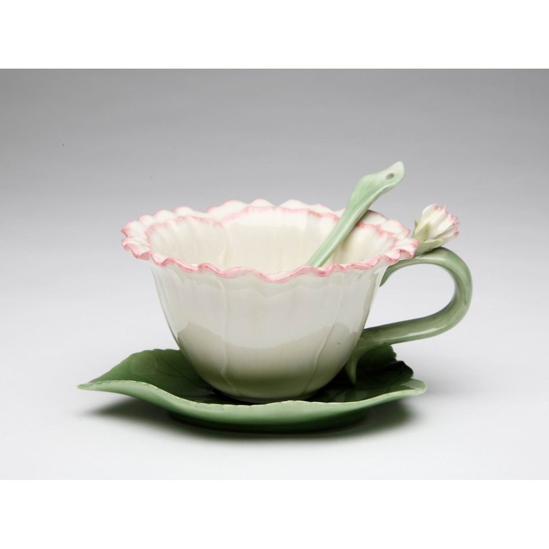 Ceramic Carnation Flower Cup Saucer Spoon Set Tea Party Image 3