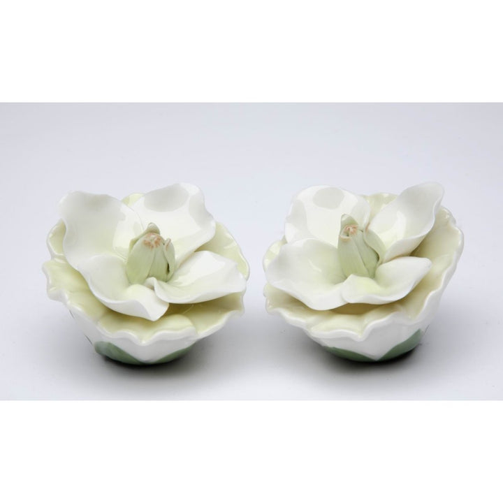 Ceramic Magnolia Flowers Salt and Pepper Shakers Set 2.5 Inch Gift Image 3