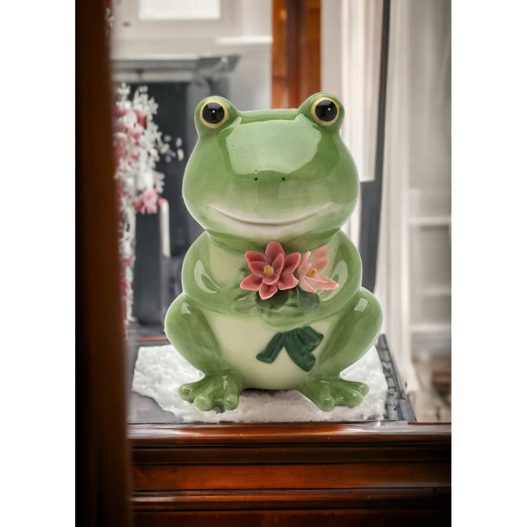 Ceramic Frog Piggy Bank 4x375x5  Nature Lover Cottagecore Image 1