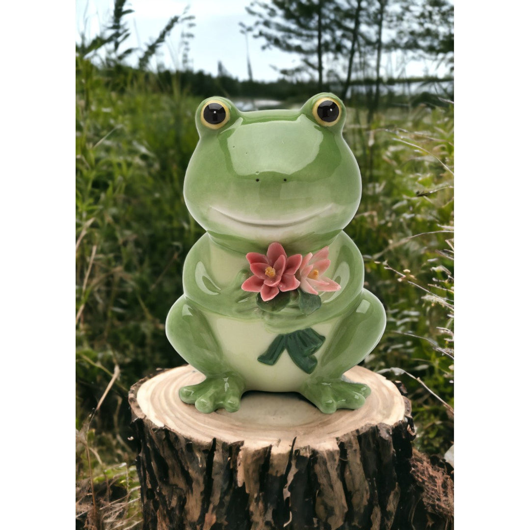 Ceramic Frog Piggy Bank 4x375x5  Nature Lover Cottagecore Image 2