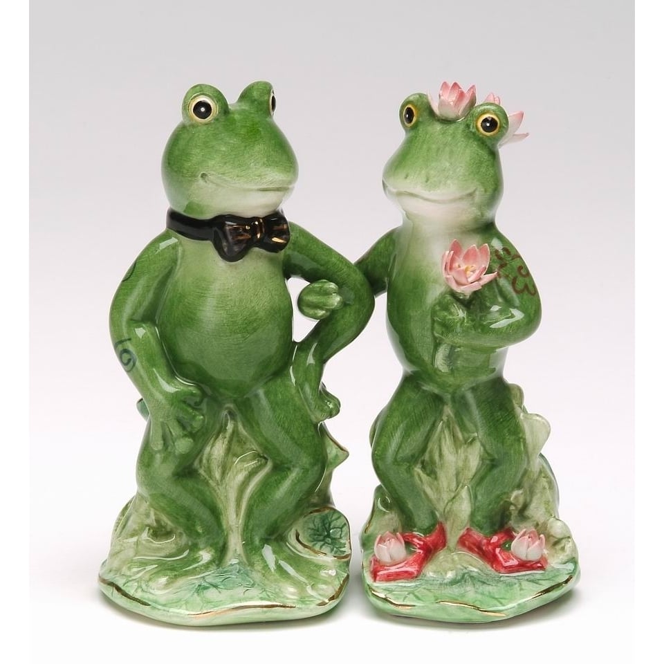 Ceramic Frog Couple Salt and Pepper Shakers 4.25 Inch Kitchen Image 3