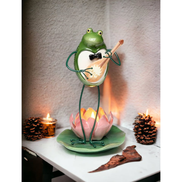 Ceramic Frog Banjo Tealight Candle Holder 9" Gift for Nature Lovers Image 1