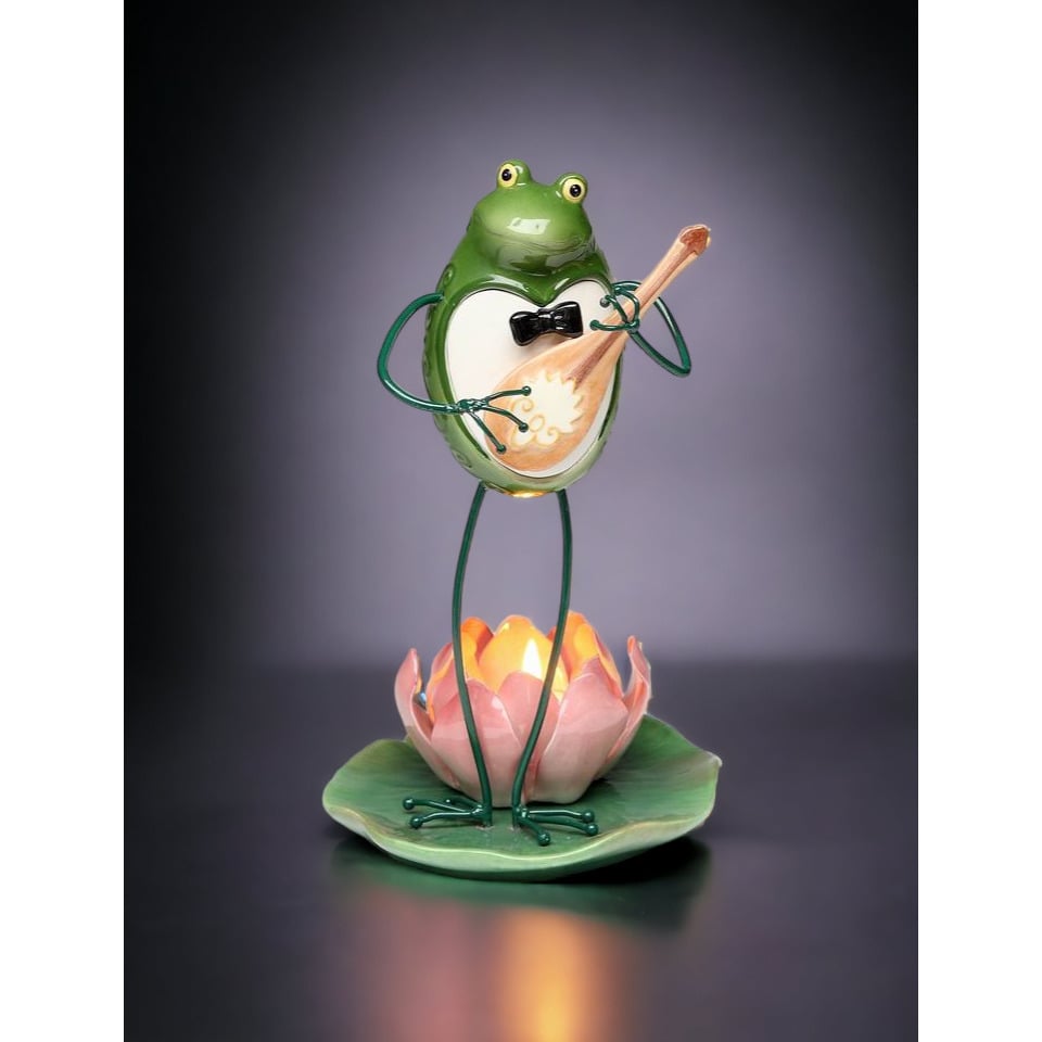 Ceramic Frog Banjo Tealight Candle Holder 9" Gift for Nature Lovers Image 2