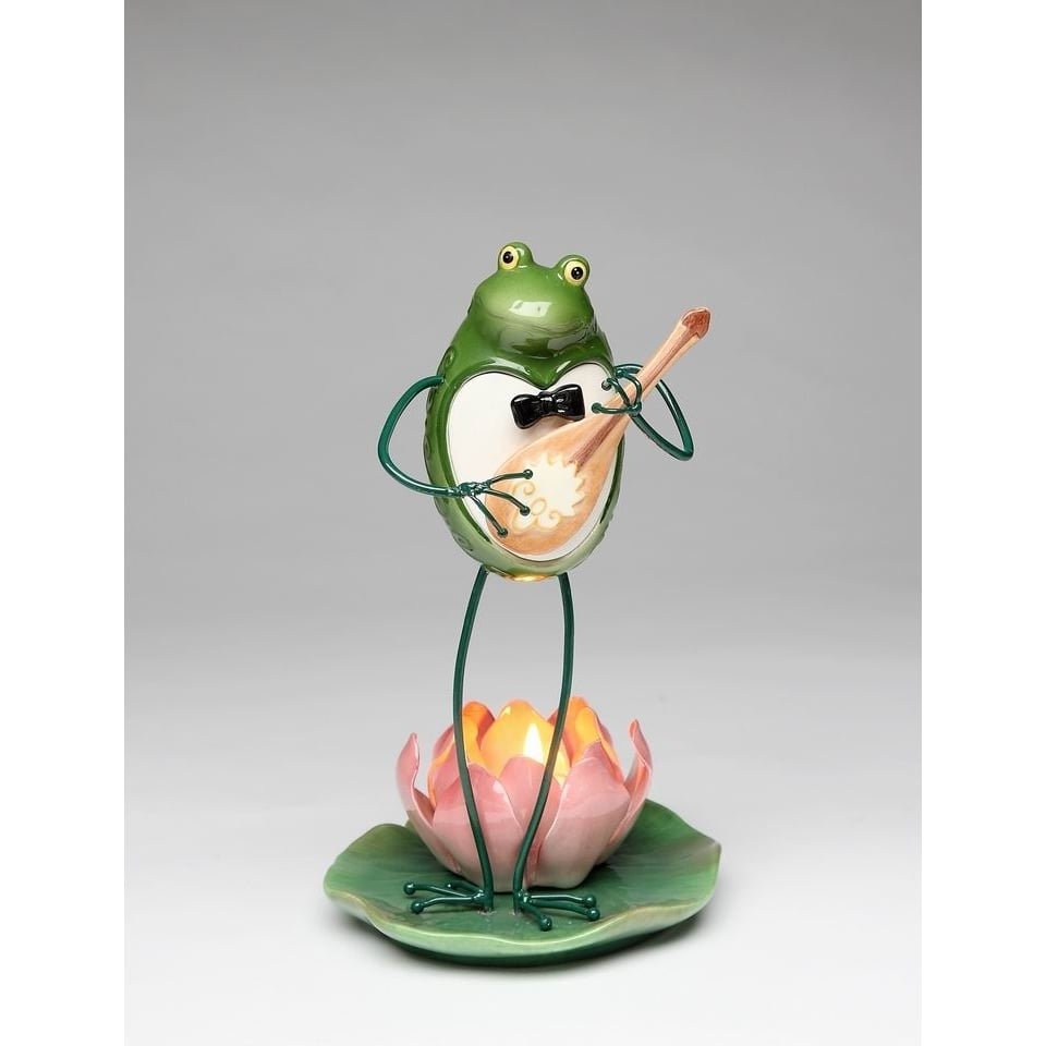 Ceramic Frog Banjo Tealight Candle Holder 9" Gift for Nature Lovers Image 3