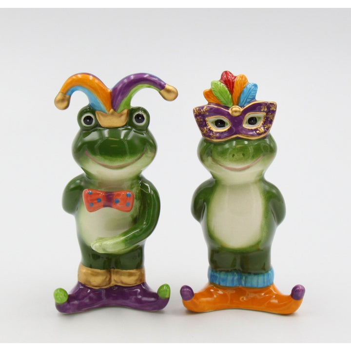 Mardi Gras Ceramic Frog Salt and Pepper Shakers Kitchen Gift Set Image 3