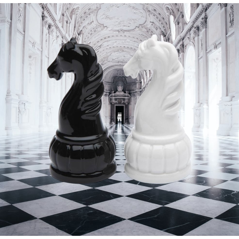 Ceramic Black and White Knight Chess Piece Salt and Pepper Shakers 3.1 inch Image 1