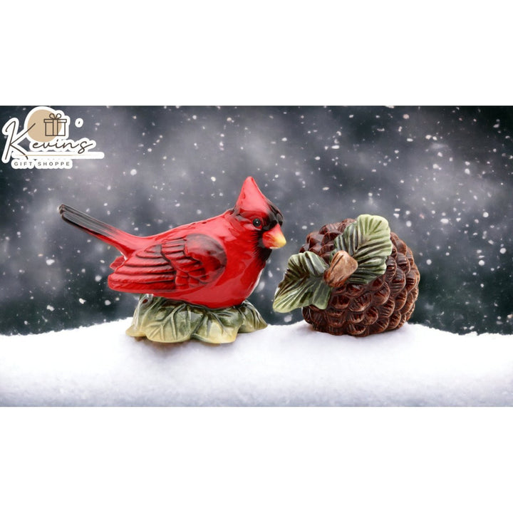 Ceramic Cardinal Bird Acorn Salt and Pepper Shakers Image 1