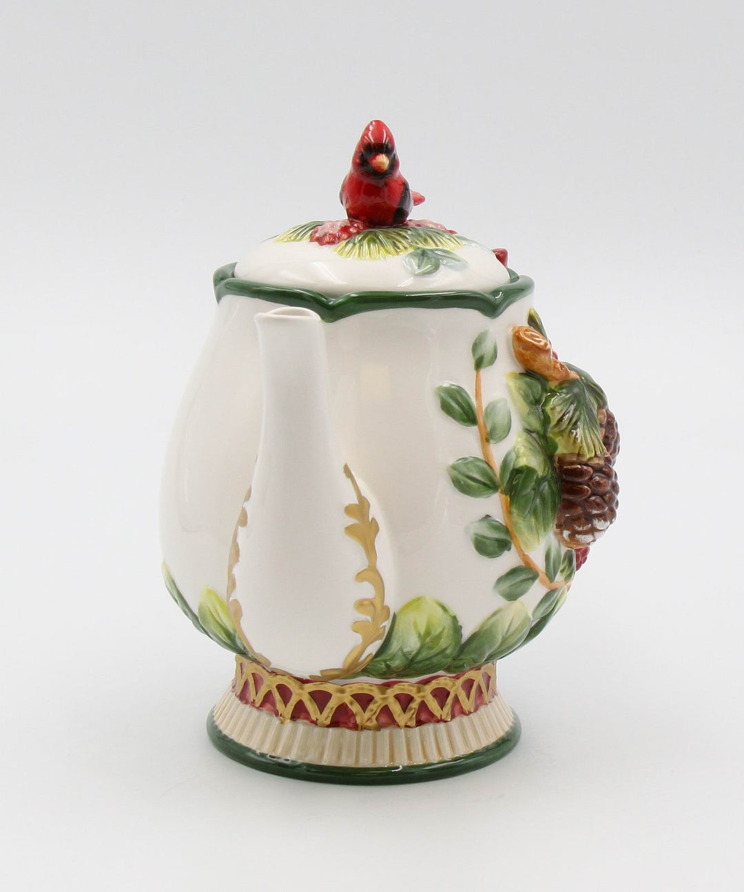 Ceramic Christmas Teapot Cardinal Bird Pine Cones 24 oz 8.125 x 5.25 x 7 in Image 6