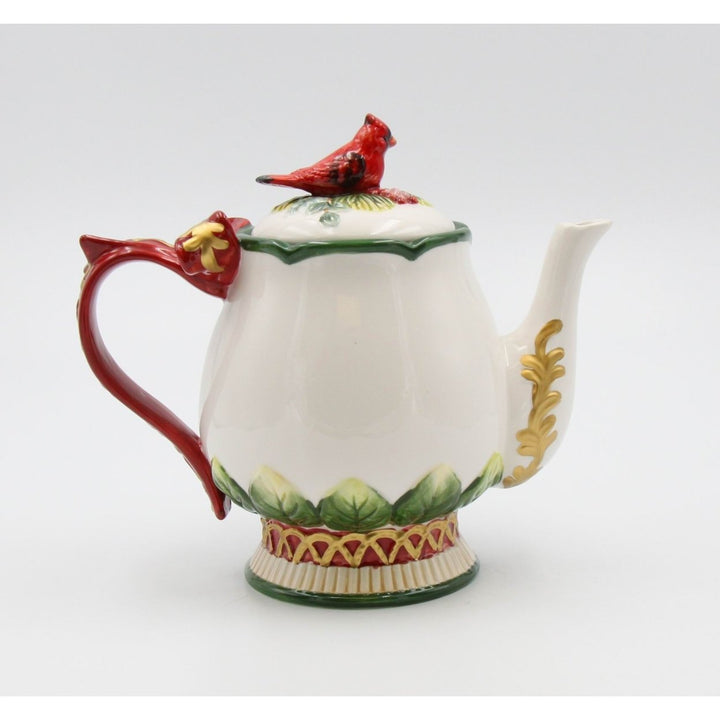 Ceramic Christmas Teapot Cardinal Bird Pine Cones 24 oz 8.125 x 5.25 x 7 in Image 7