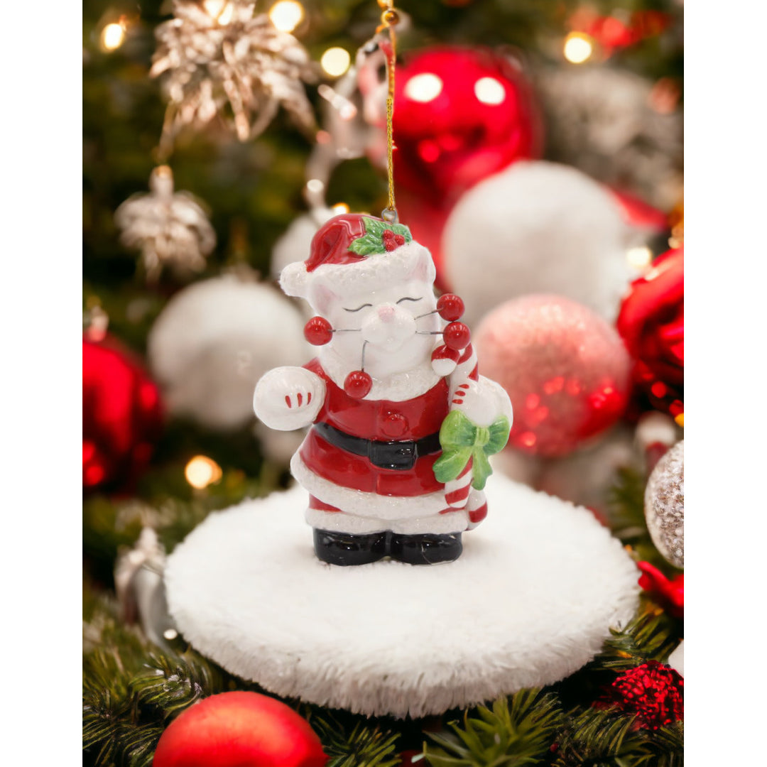 Ceramic Santa Cat Ornament Home D cor  Christmas D corCat Lovers Gift, Image 1