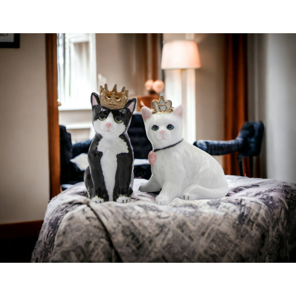 Ceramic King and Queen of Cats Salt and Pepper Shakers Gift for Cat Image 2