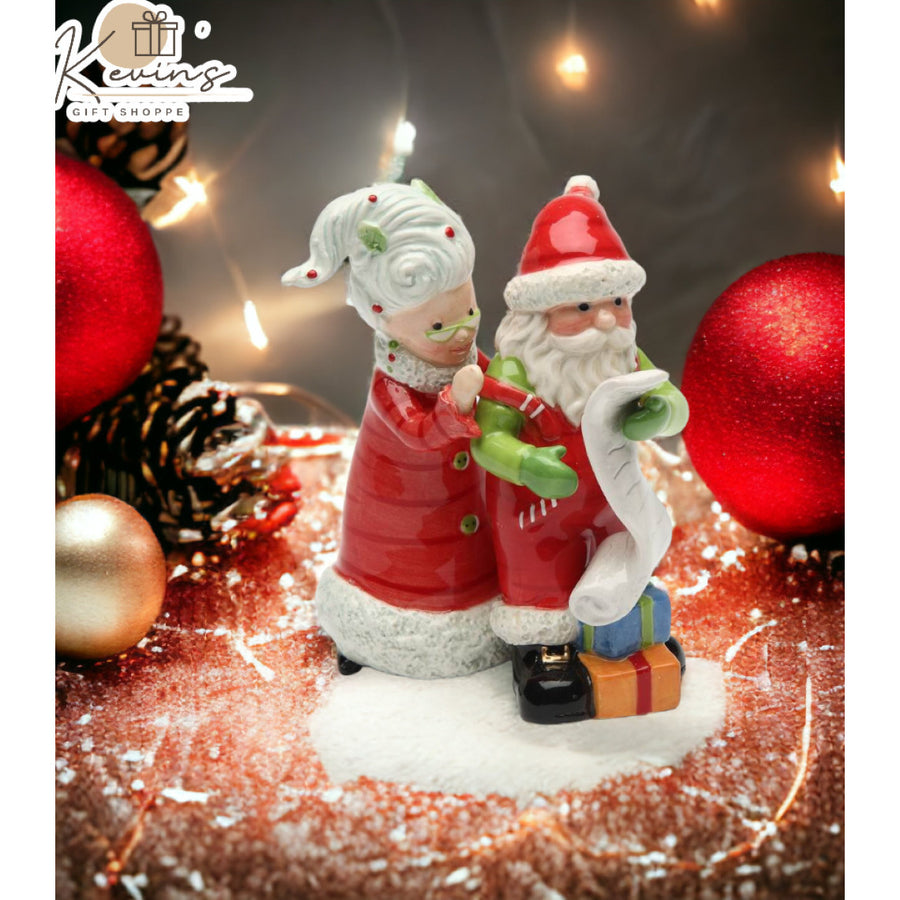 Ceramic  Mrs. Claus Helping Santa with Wish List Salt and Pepper ShakersHome DcorKitchen Dcor Image 1