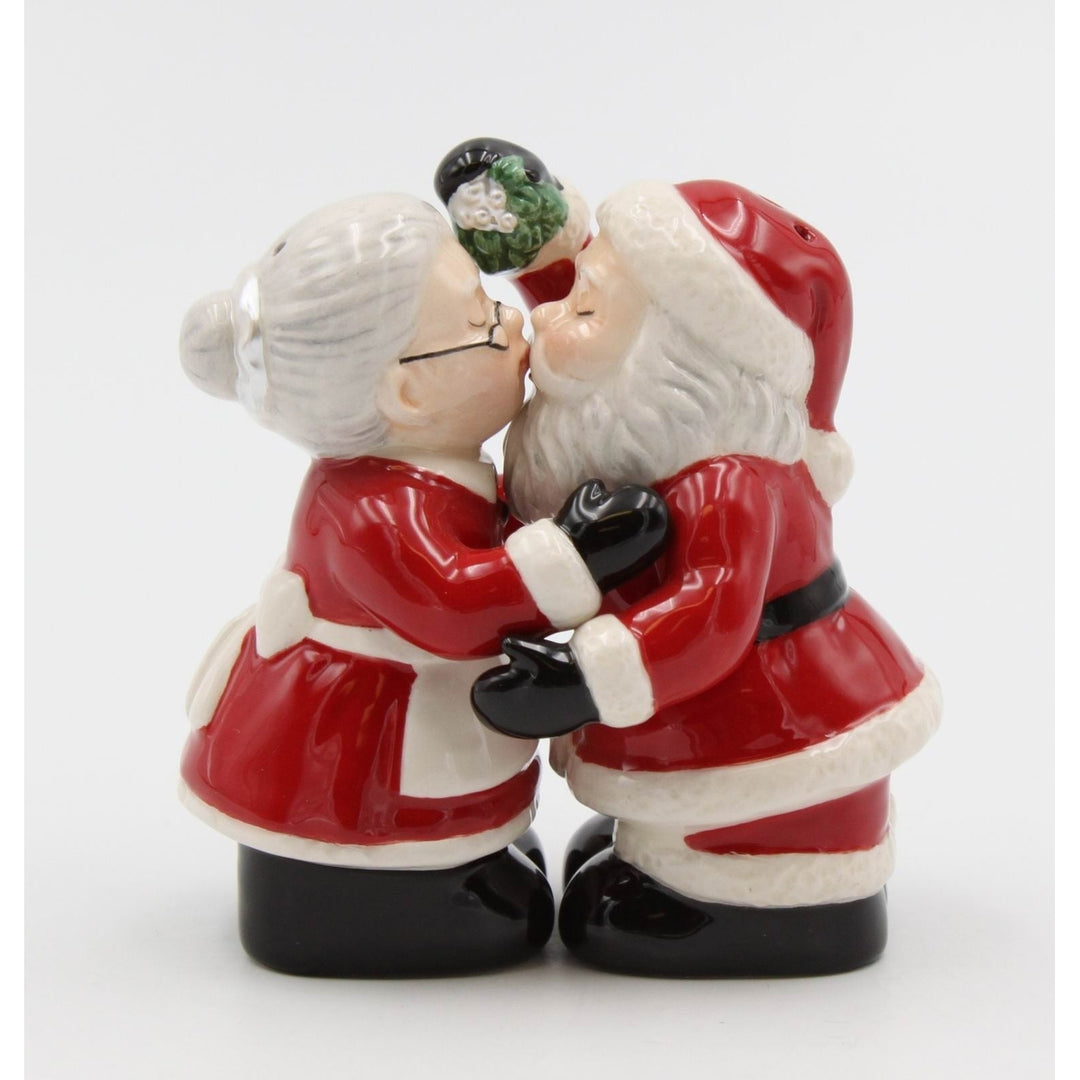 Ceramic Kissing Santa Mrs Claus Salt and Pepper Shakers Gift Set Image 2