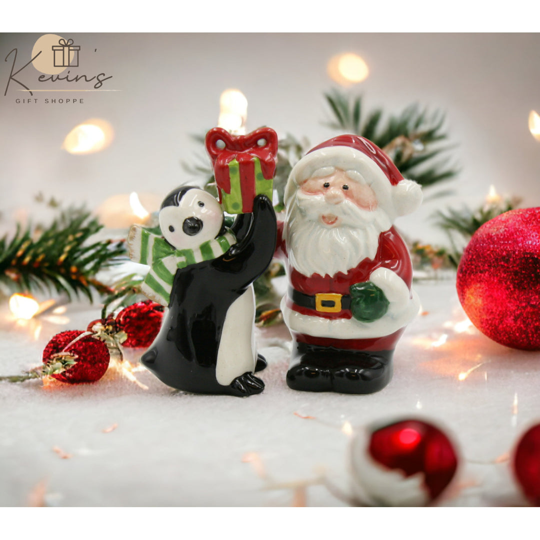 Ceramic Santa Claus Penguin Salt and Pepper Shakers Holiday Gift Image 1