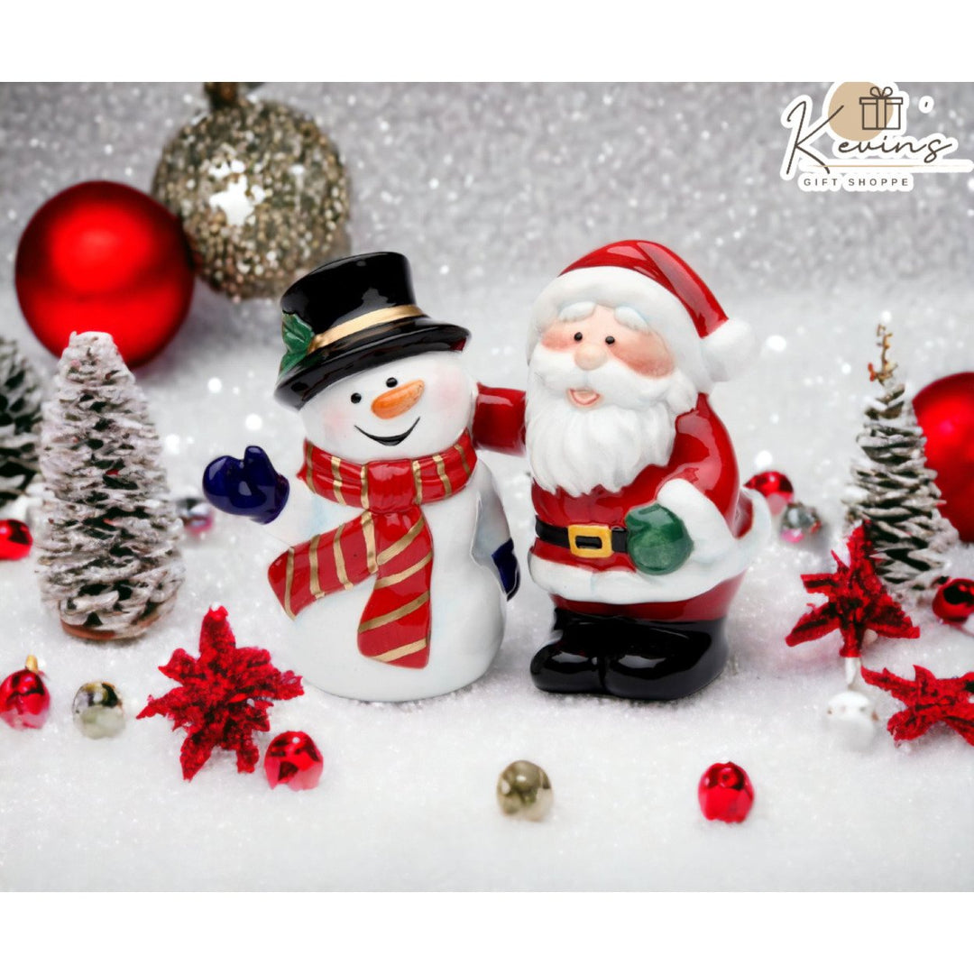 Ceramic Santa Claus Snowman Salt and Pepper Shakers Holiday Decor Kitchen Gift Image 1