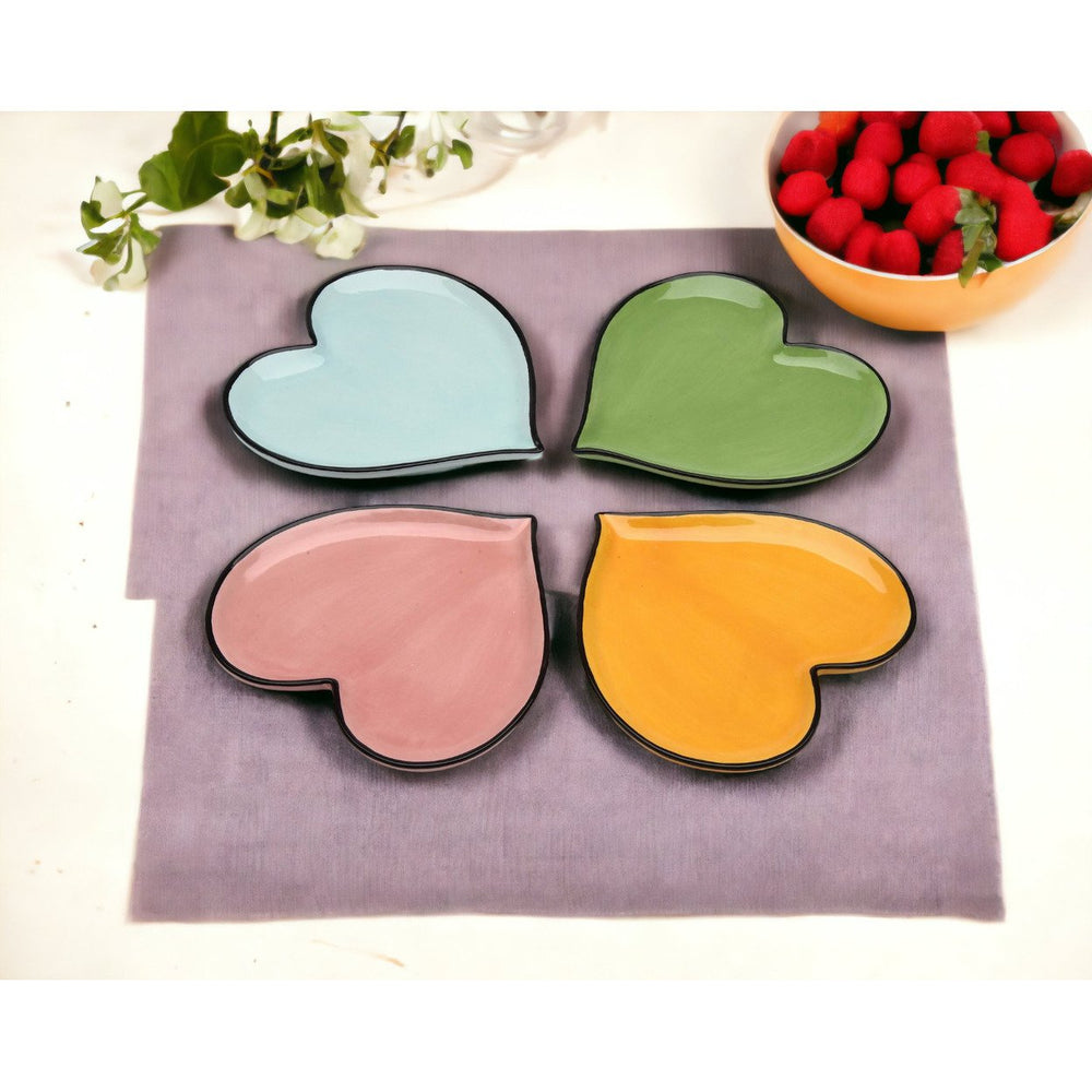 Ceramic Heart-Shaped Rainbow Plates Set 5.25 Inch Assorted Colors Image 2