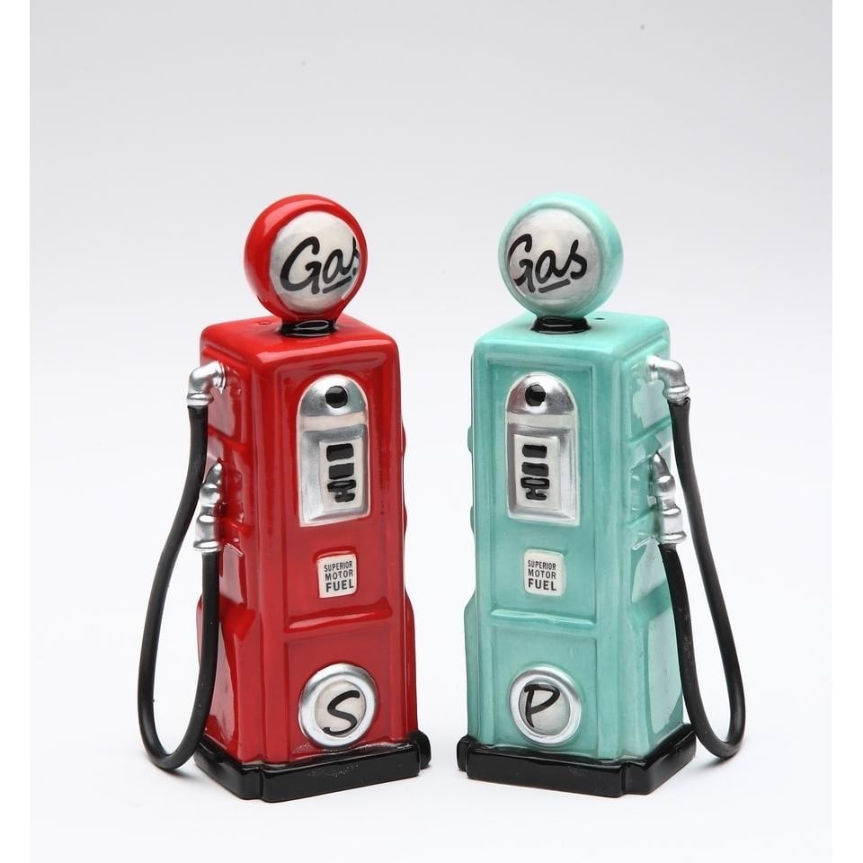 Ceramic Red Green Gas Pump Salt Pepper Shakers 4.25 inches Gift Image 3