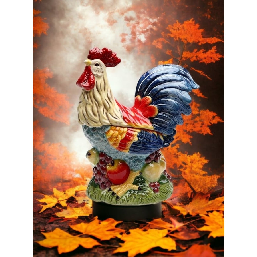 Ceramic Colorful Rooster Cookie Jar 10x6x12  Farmhouse Image 1