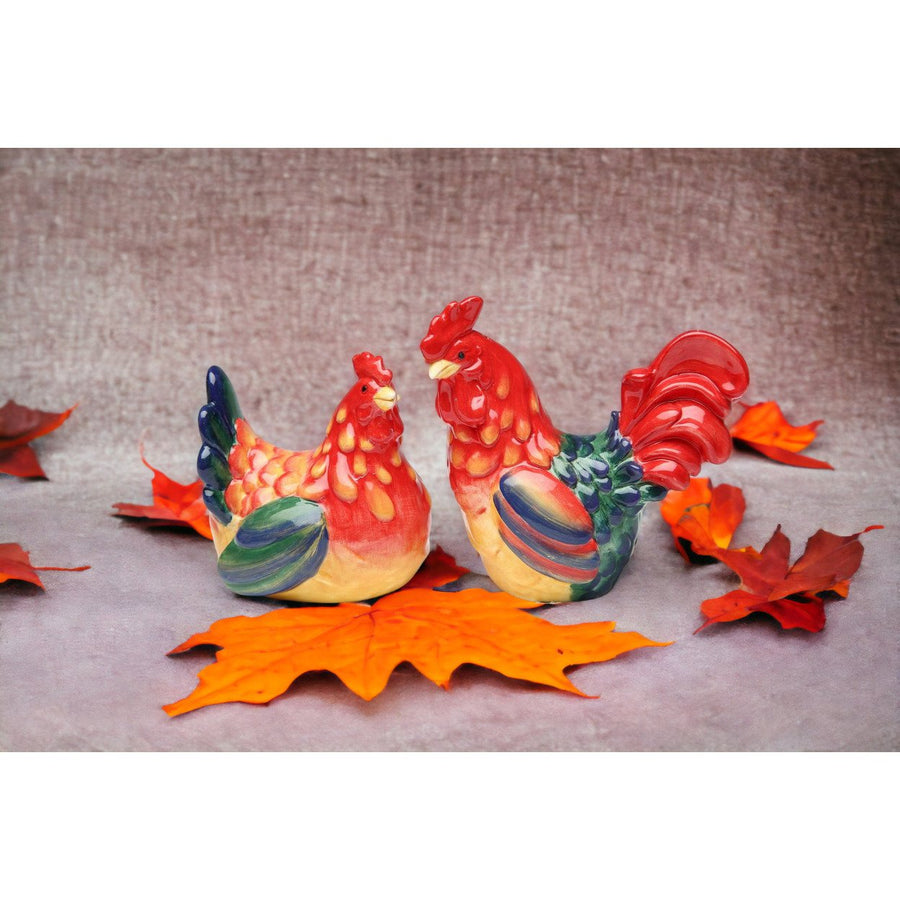 Ceramic Rooster Couple Salt and Pepper Shakers Image 1