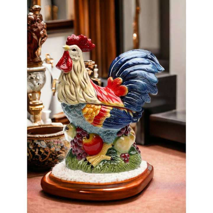 Ceramic Colorful Rooster Cookie Jar 10x6x12  Farmhouse Image 2