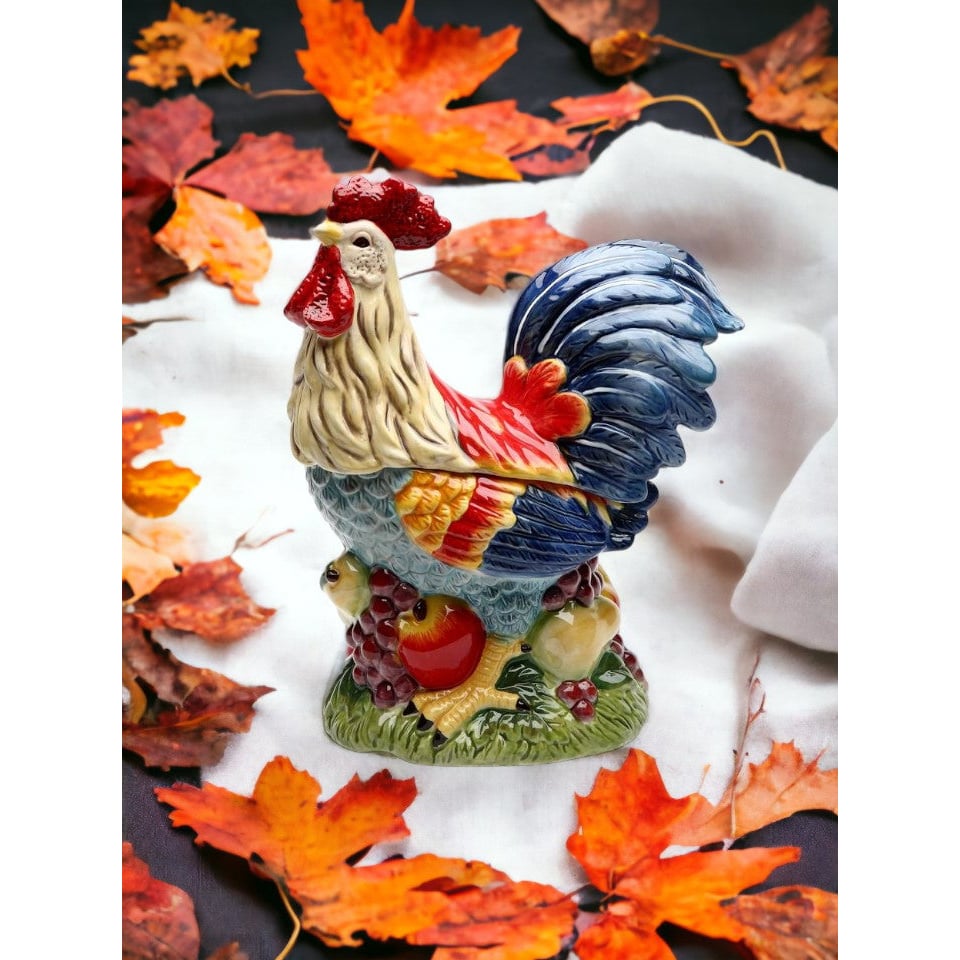 Ceramic Colorful Rooster Cookie Jar 10x6x12  Farmhouse Image 3