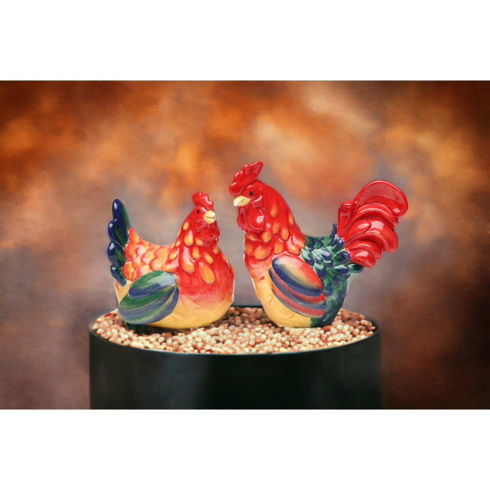 Ceramic Rooster Couple Salt and Pepper Shakers Image 2