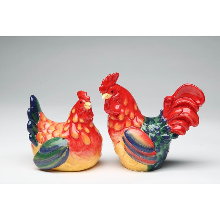 Ceramic Rooster Couple Salt and Pepper Shakers Image 3