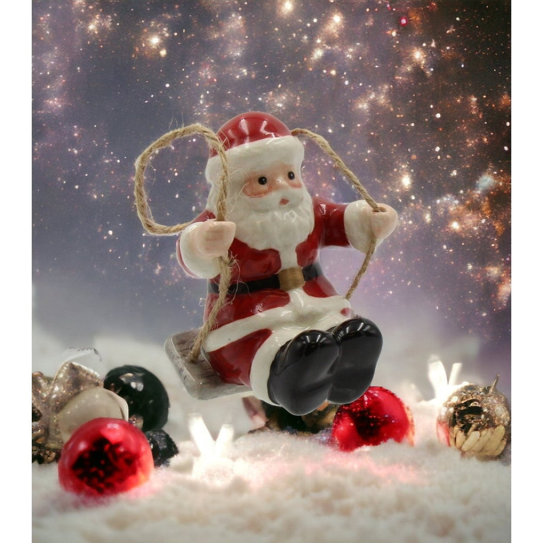 Ceramic Santa Claus Swing Tree Ornament 2.5 inches Holiday Gift Image 1