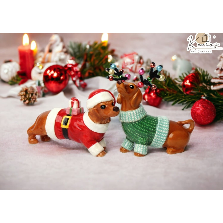 Ceramic Christmas Dachshund Weiner Dog Salt And Pepper ShakersHome DcorKitchen Dcor, Image 1