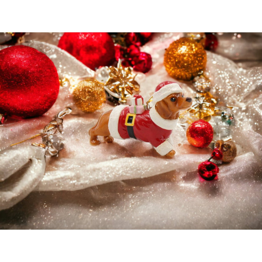 Ceramic Dachshund Santa Ornament 4.375in Gift for Dog Lovers Image 1