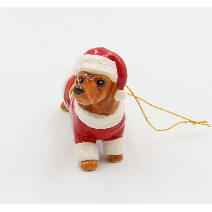 Ceramic Dachshund Santa Ornament 4.375in Gift for Dog Lovers Image 3