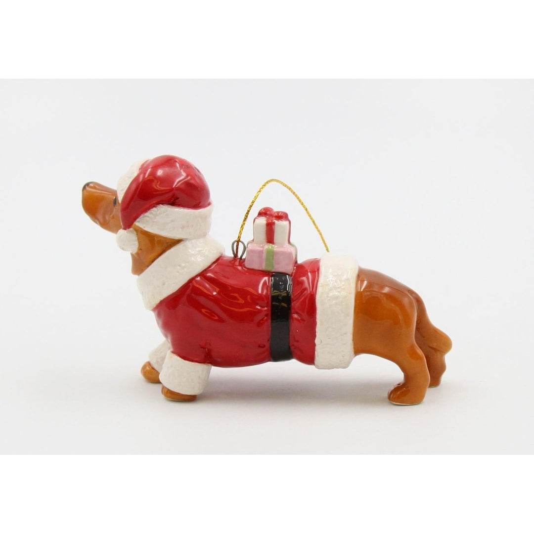 Ceramic Dachshund Santa Ornament 4.375in Gift for Dog Lovers Image 4