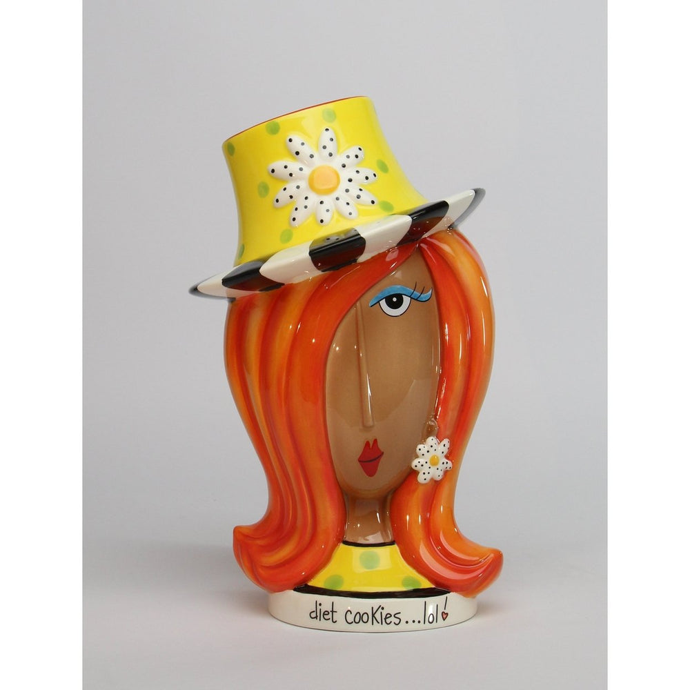 Ceramic African American Lady Cookie Jar 10.87in Daisy Flower Hat Image 2