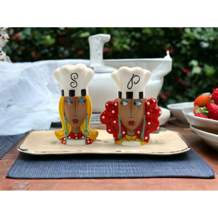 Ceramic African American Lady Chef Salt and Pepper Shakers Gift Image 1