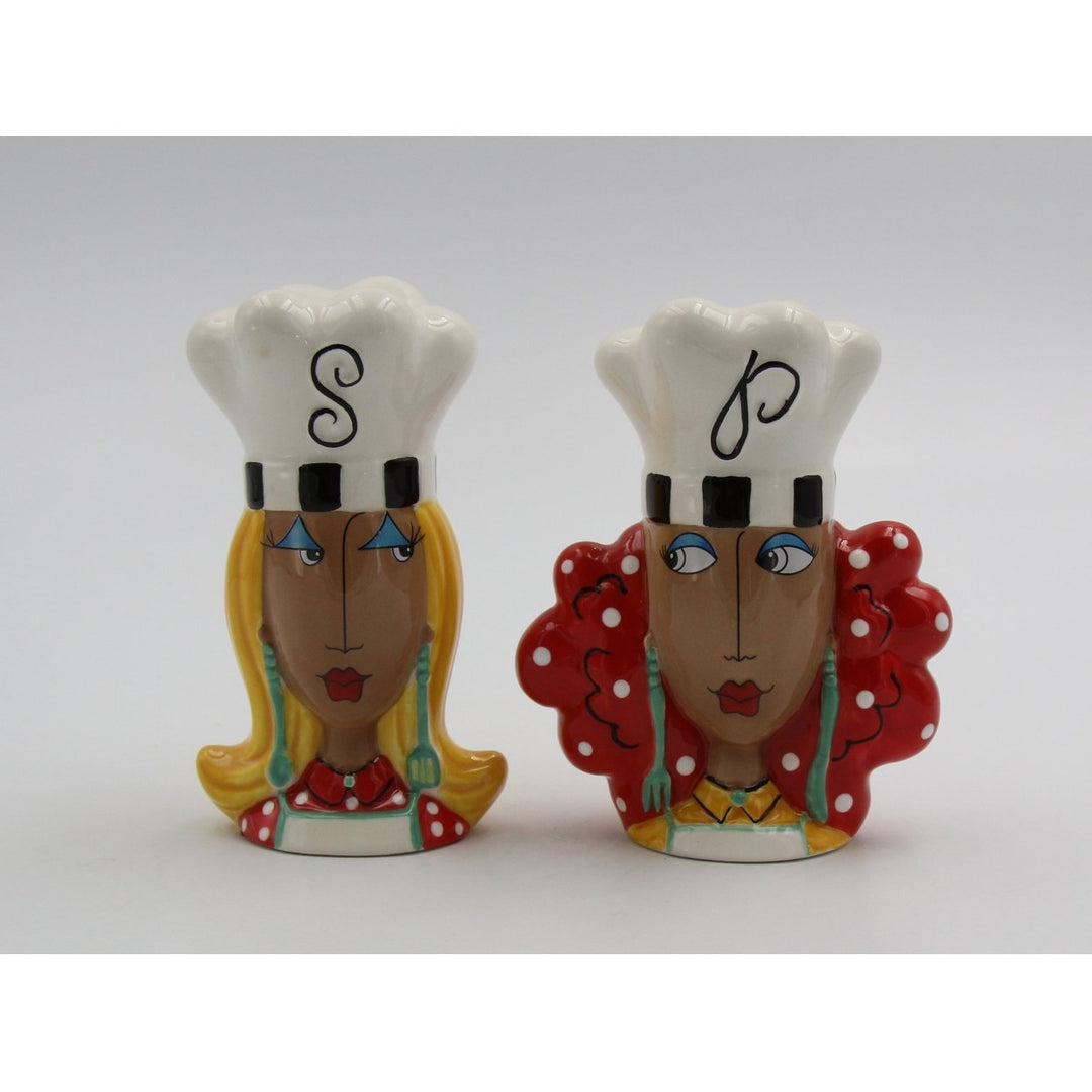 Ceramic African American Lady Chef Salt and Pepper Shakers Gift Image 2