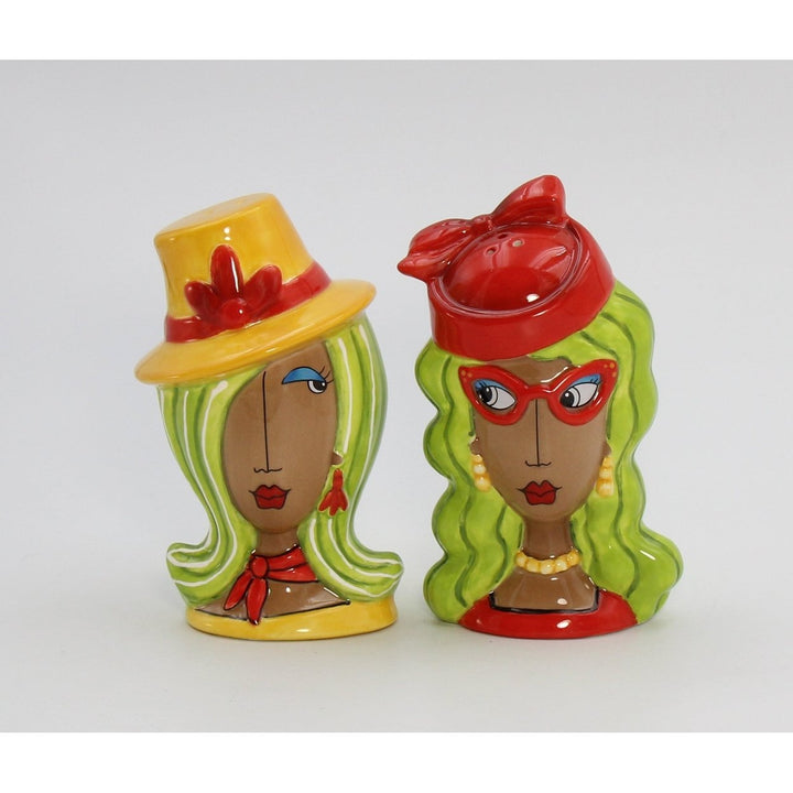 Ceramic African American Ladies Salt and Pepper Shakers Yellow Red Image 3