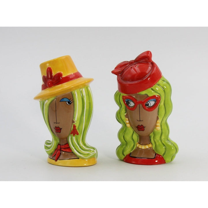 Ceramic African American Ladies Salt and Pepper Shakers Yellow Red Image 4