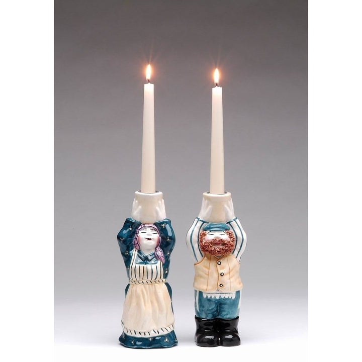Hanukkah Shabbat "A Blessing On Your Head" Ceramic Judaica Candle Holders, Image 3
