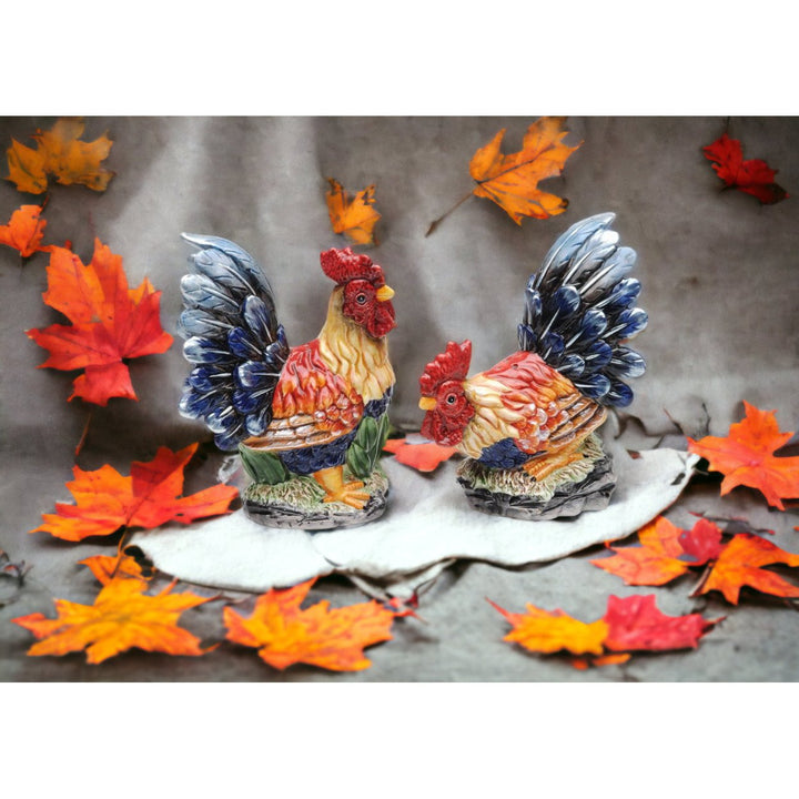 Hand Painted Ceramic Rooster Salt and Pepper Shakers 4.5 inch Image 1