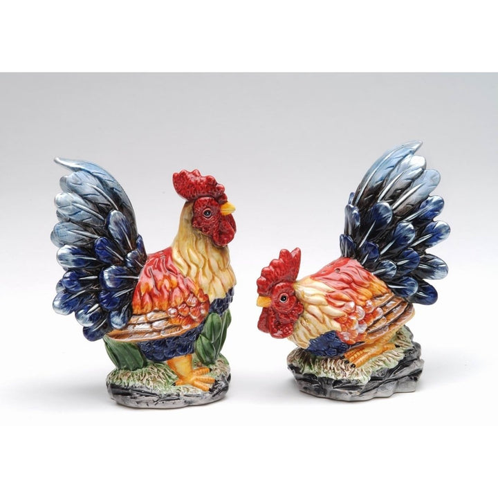 Hand Painted Ceramic Rooster Salt and Pepper Shakers 4.5 inch Image 3