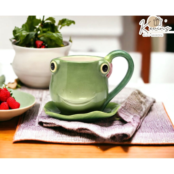 Ceramic Frog Cup and Saucer 8oz  or Friend Image 1